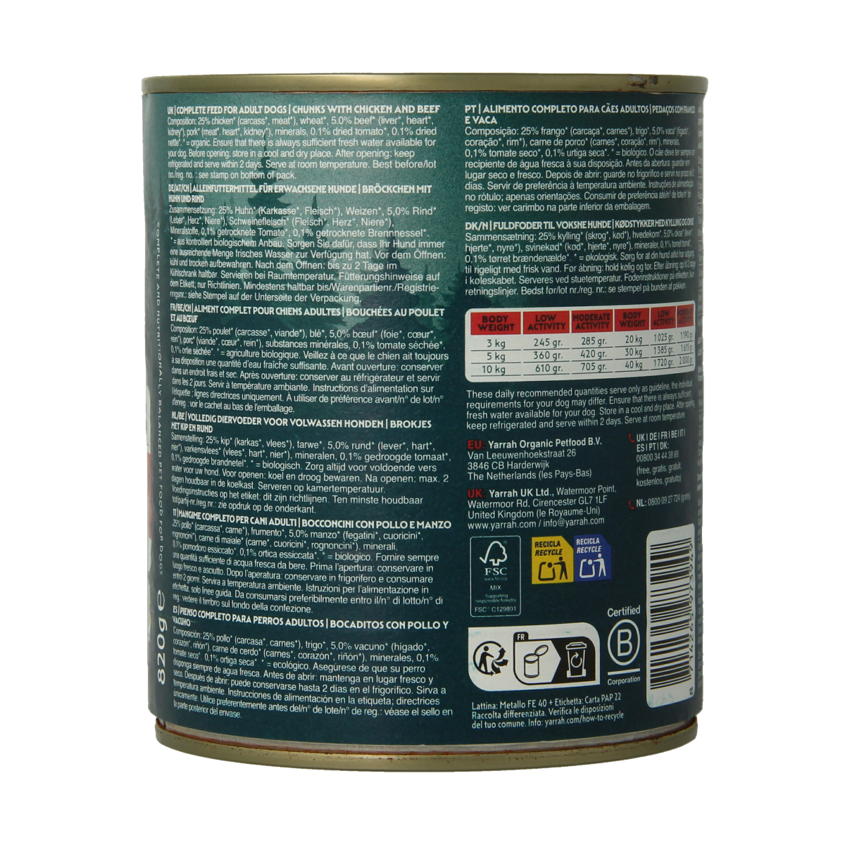 Yarrah Hondenvoer chunks rund en kip in saus bio 820.00 Gram