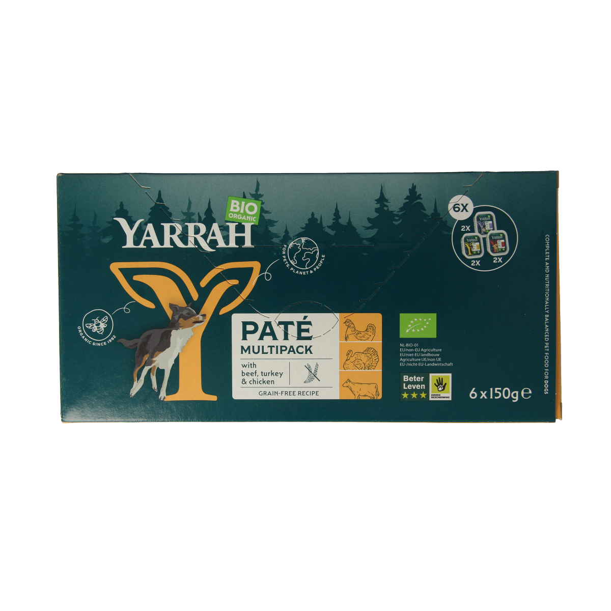 Yarrah Hondenvoer multipack pate kip rund kalkoen bio 150.00 Gram