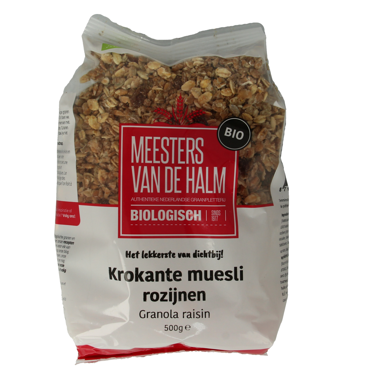 De Halm Krokante muesli rozijn bio 500.00 Gram