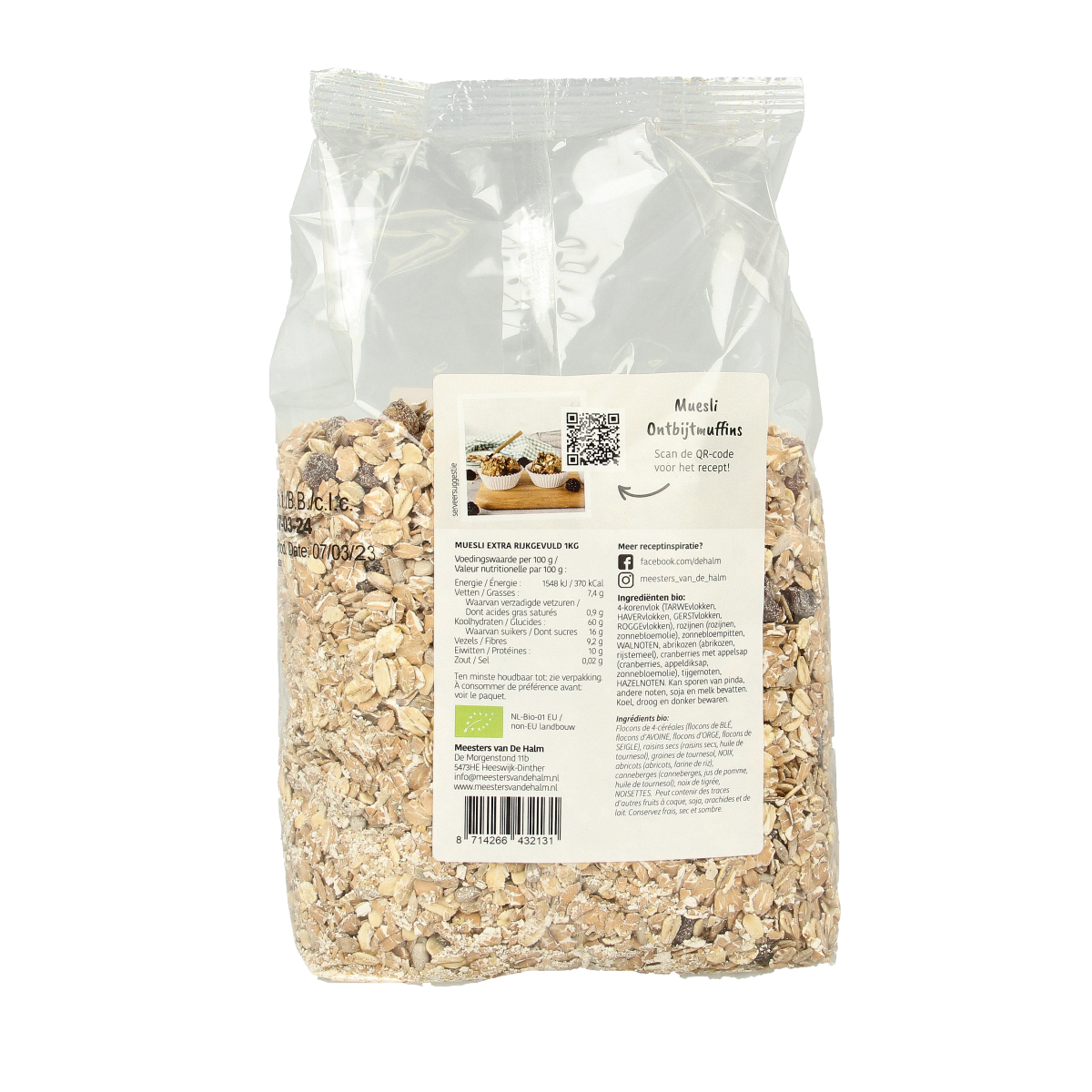 De Halm Muesli extra bio 1.00 Kilogram