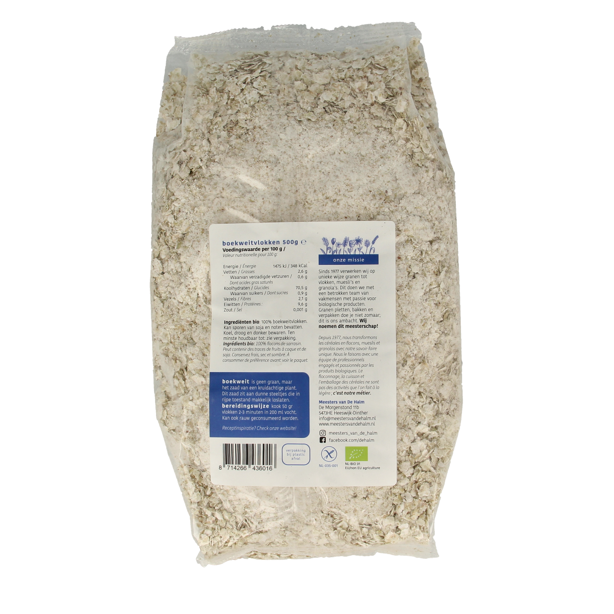 De Halm Boekweitvlokken bio 500.00 Gram