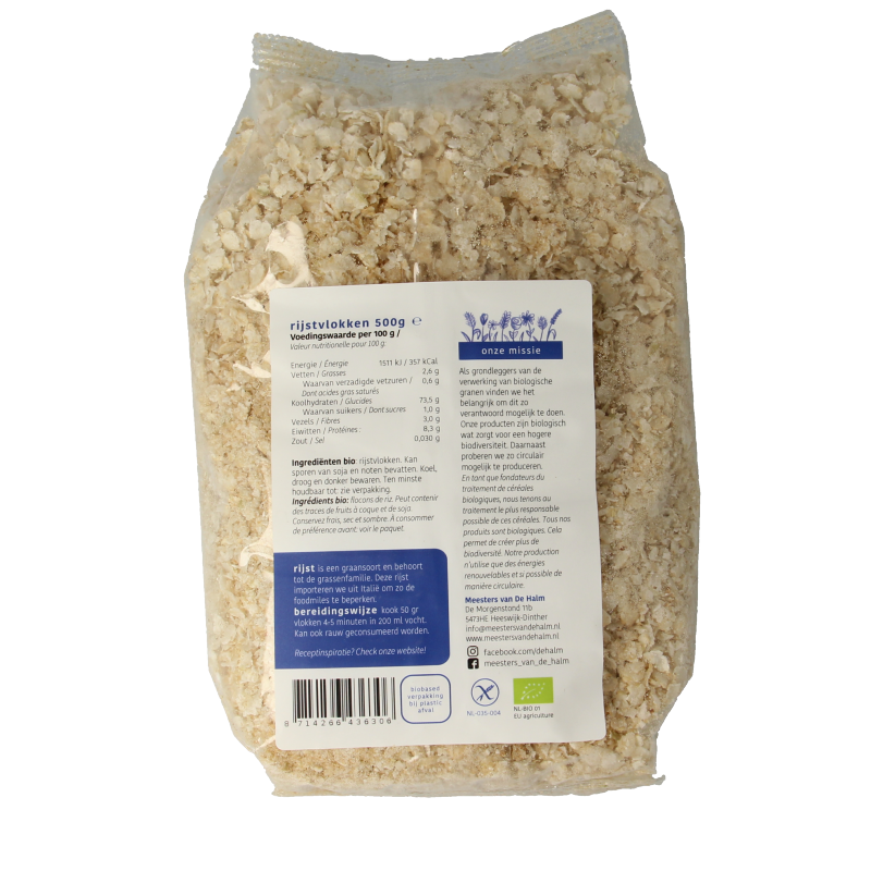 De Halm Rijstvlokken bio 500 Gram