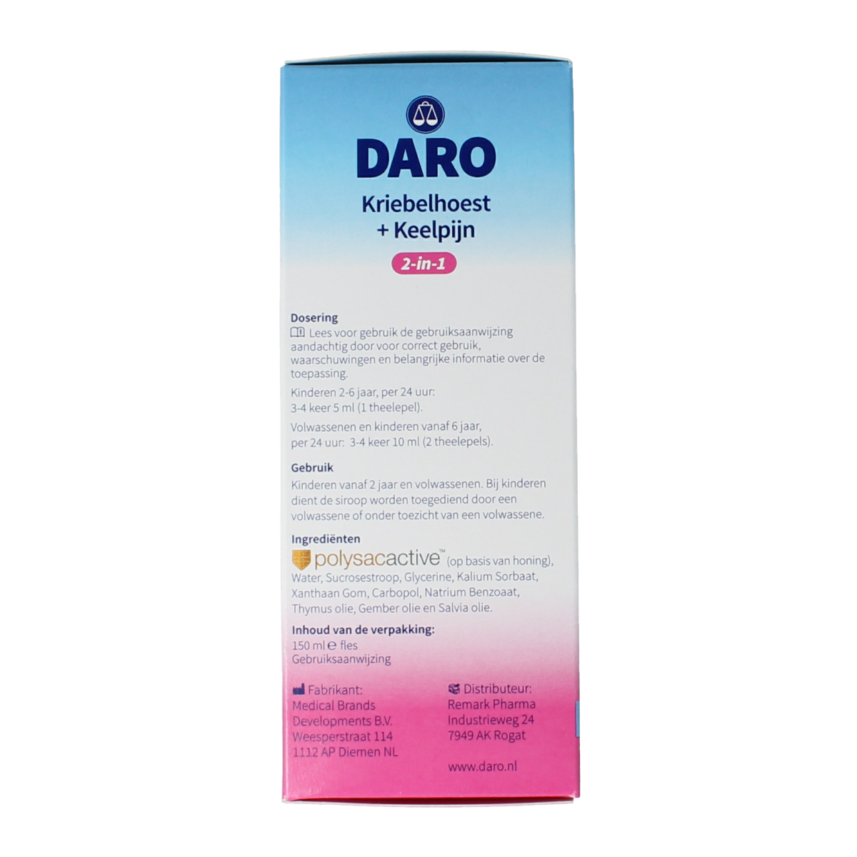 Daro 2 in 1 Kriebelhoest en keelpijn 150.00 Milliliter