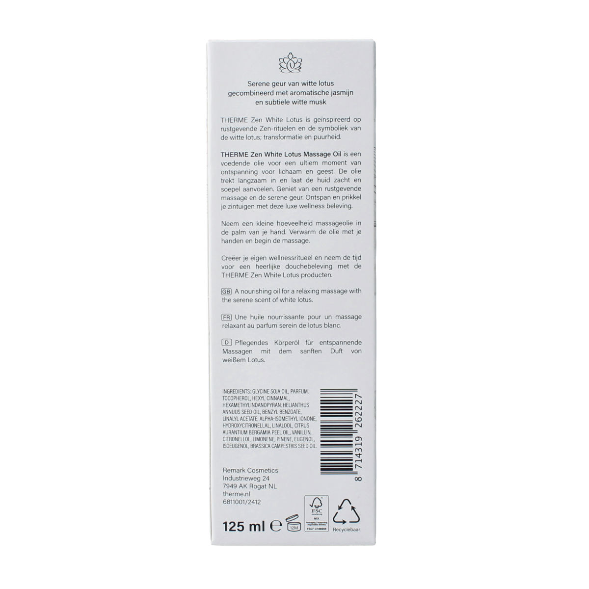 Therme Zen white lotus massage oil 125.00 Milliliter