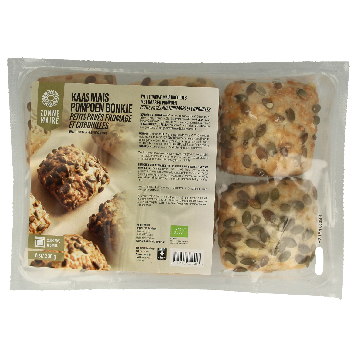 Zonnemaire Kaas mais broodje pompoenpit bio 300.00 Gram