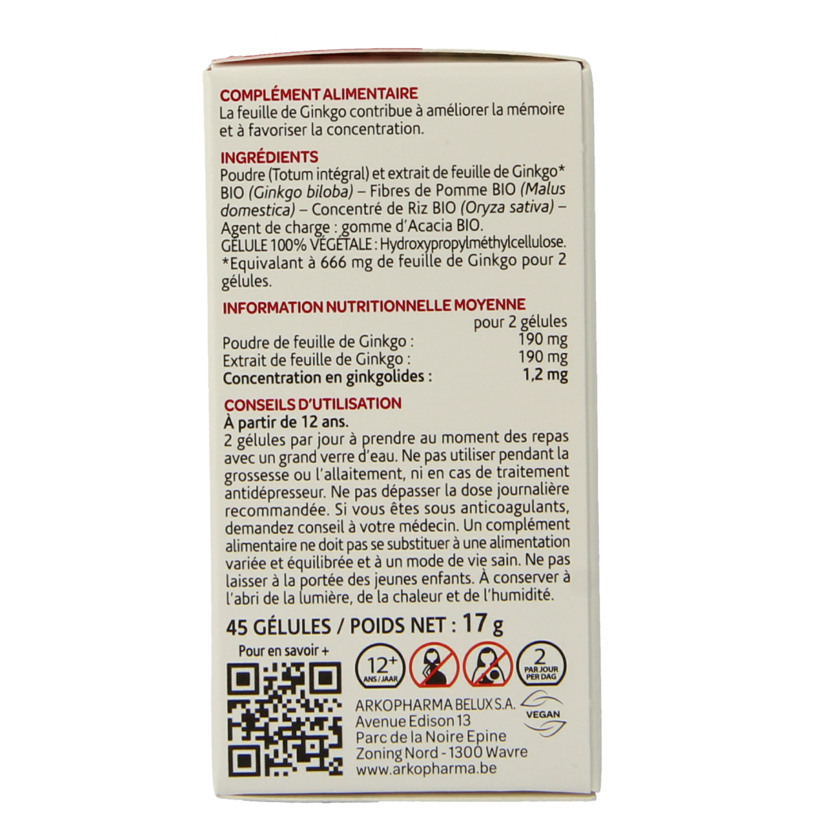 Arkocaps Ginkgo bio 45.00 Capsules