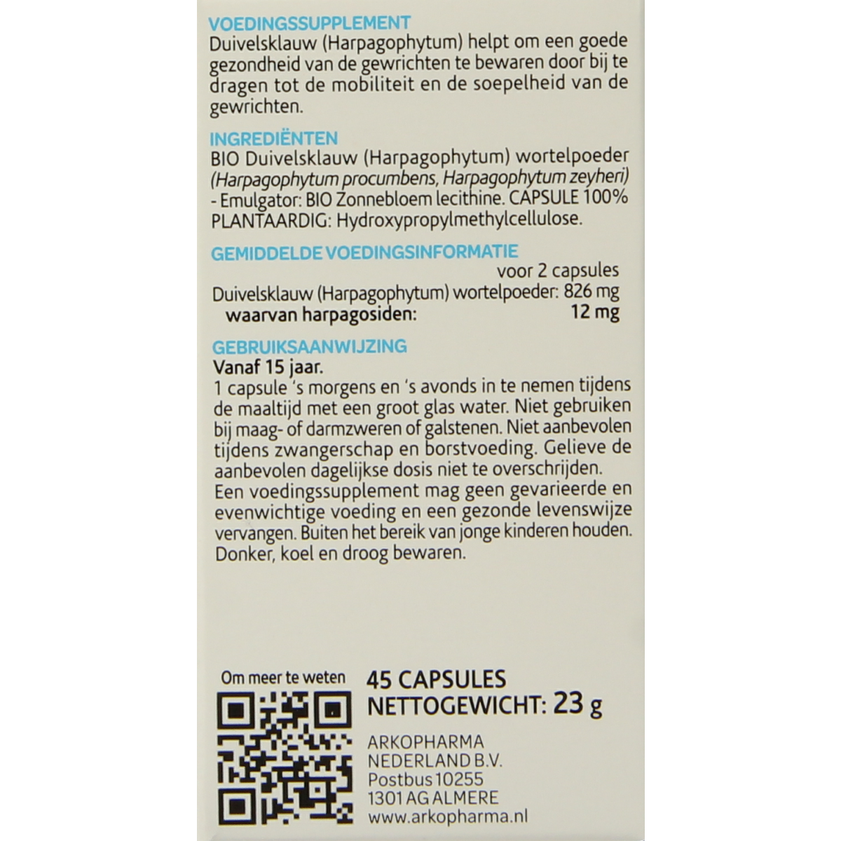 Arkocaps Duivelsklauw bio 45.00 Capsules