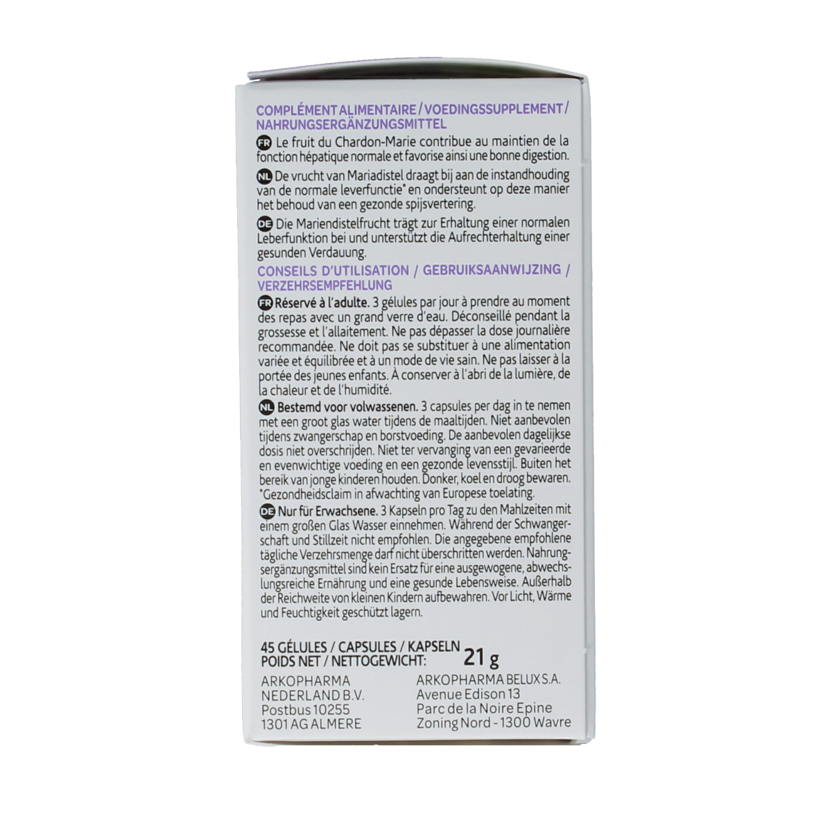 Arkocaps Mariadistel bio 45.00 Capsules