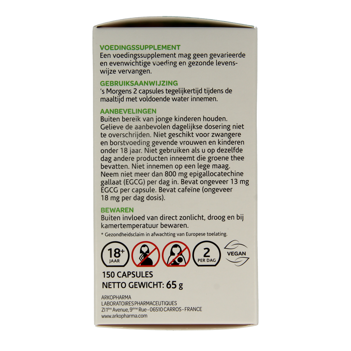 Arkocaps Groene thee bio 150.00 Vegetarische capsules