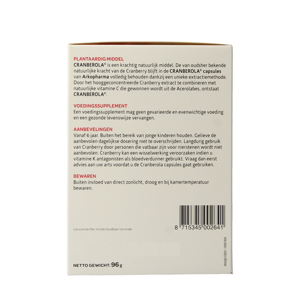 Cranberola Cranberry capsules 180.00 Vegetarische capsules