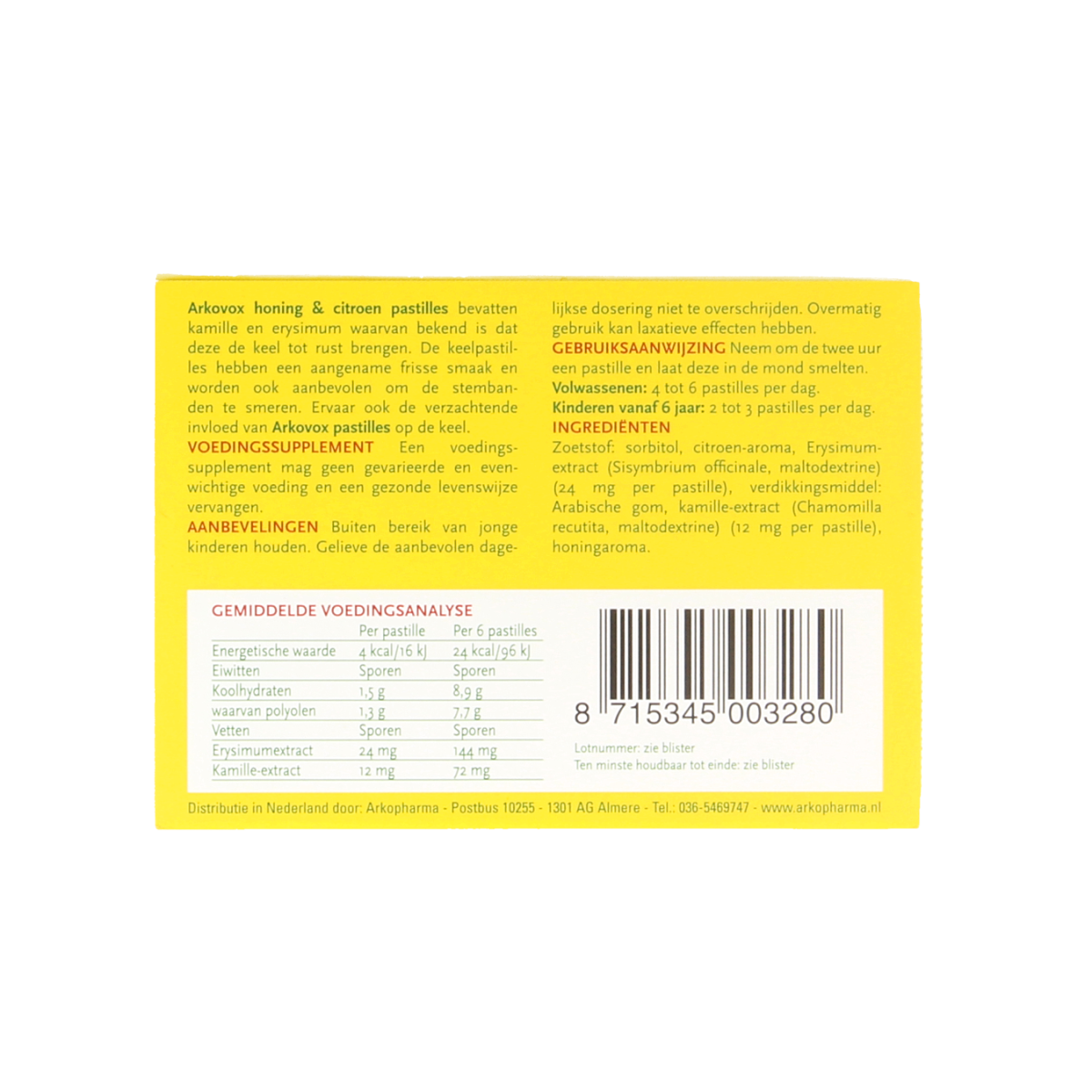 Arkovox Honing citroen keelpastilles 8.00 Pastilles