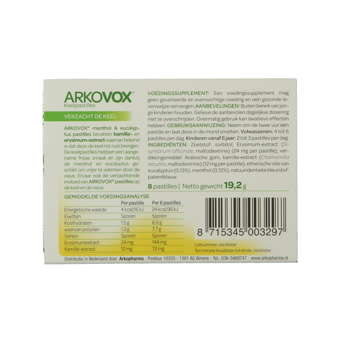 Arkovox Menthol eucalyptus keelpastilles 8.00 Pastilles