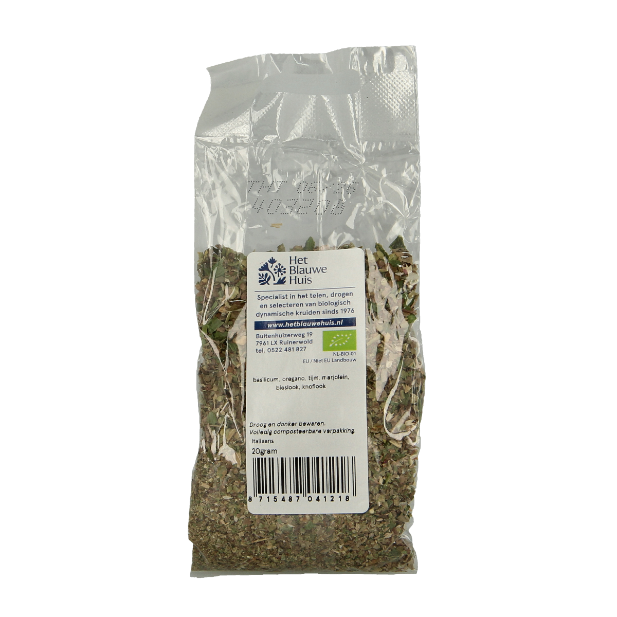 Het Blauwe Huis Italiaanse kruiden bio 20.00 Gram