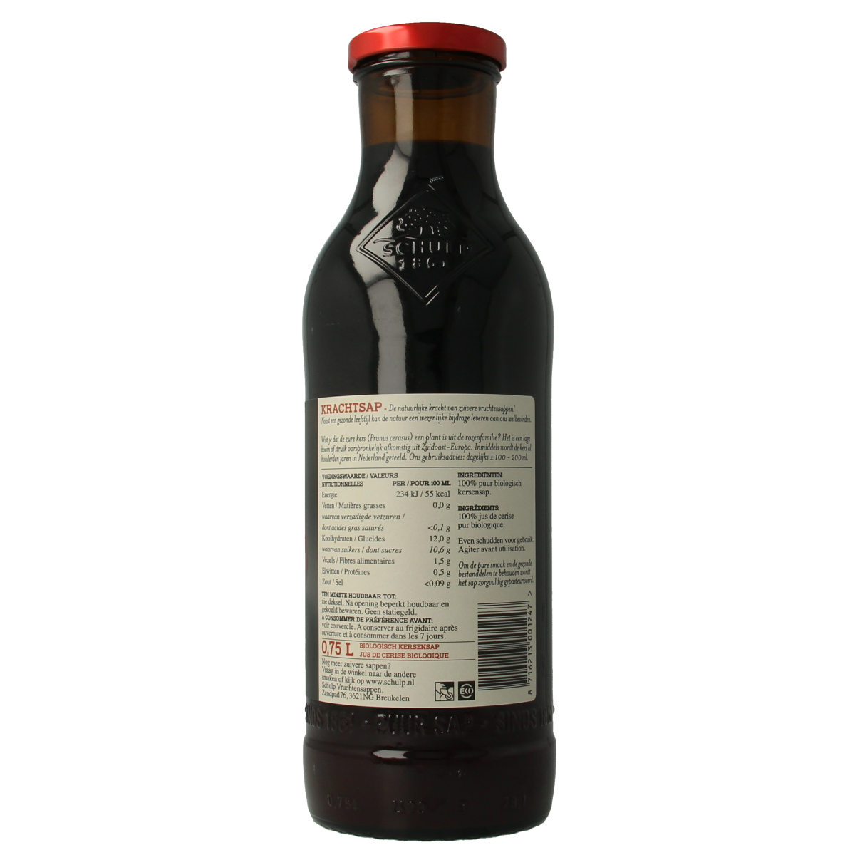 Schulp Krachtsap kersensap puur bio 750.00 Milliliter