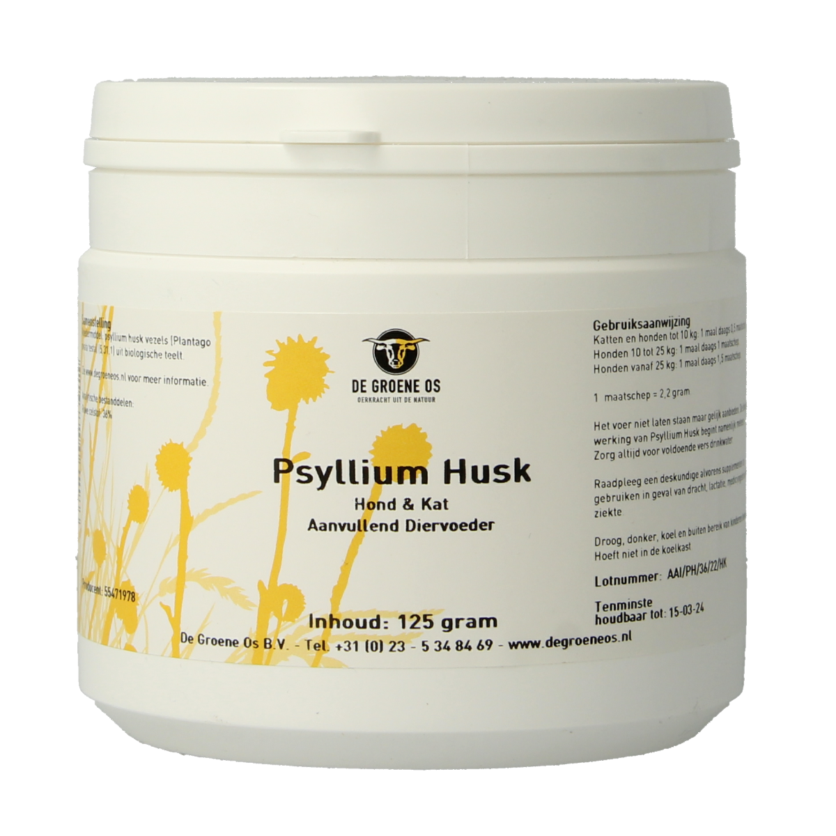Groene Os Psyllium husk hond kat 125.00 Gram