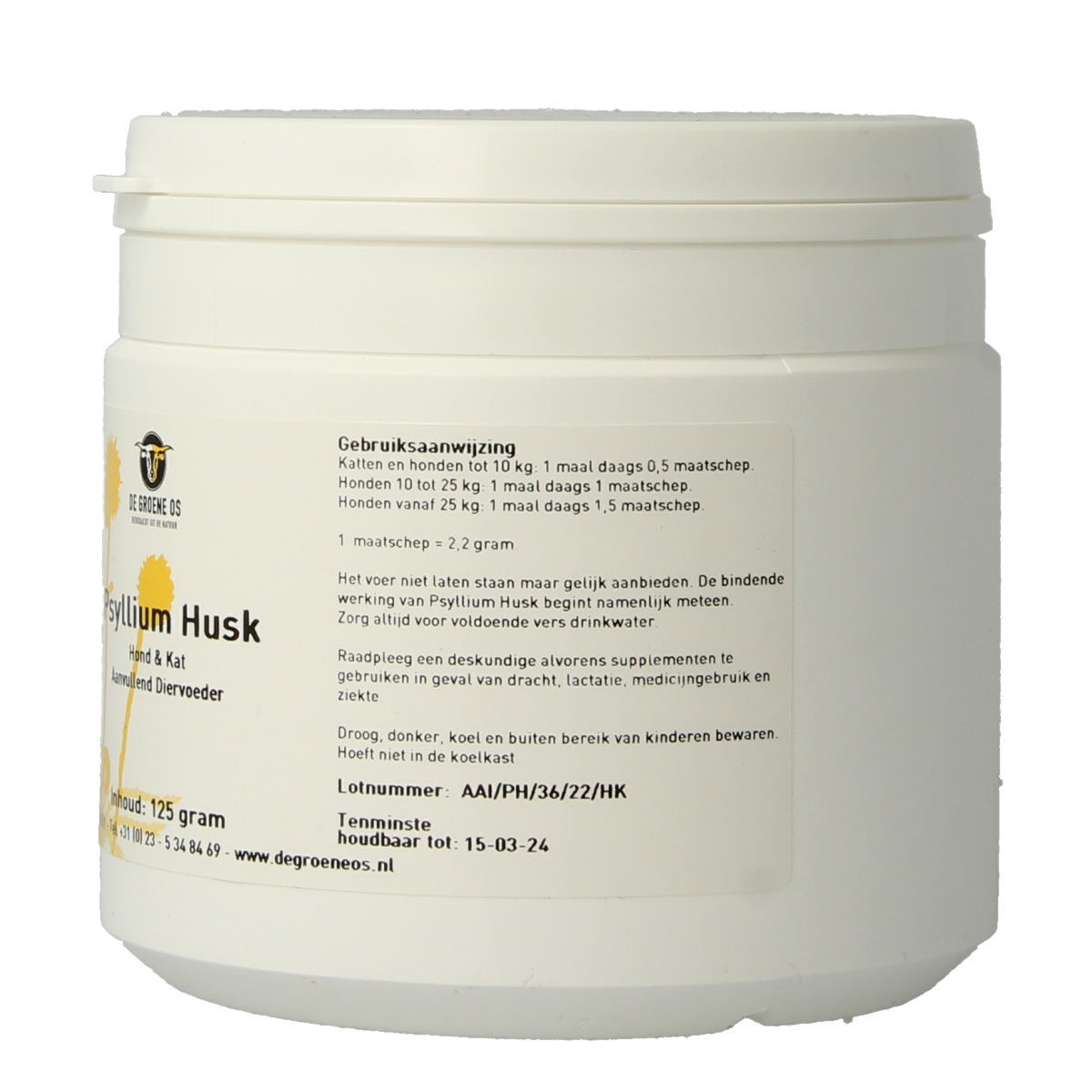 Groene Os Psyllium husk hond kat 125.00 Gram