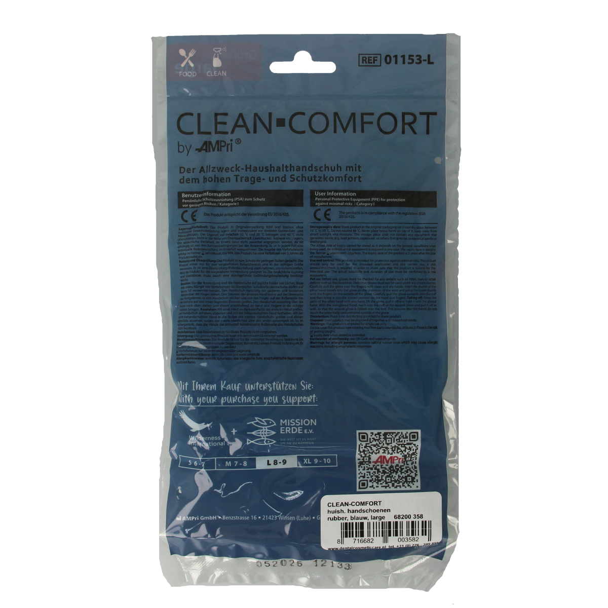 CLEAN-COMFORT Huishoudhandschoen blauw maat L 1.00 Paar