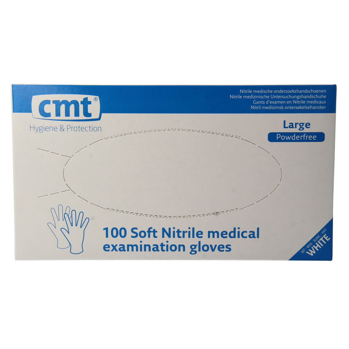 CMT Onderzoekshandschoen nitriel wit poedervrij maat L 100.00 Stuks
