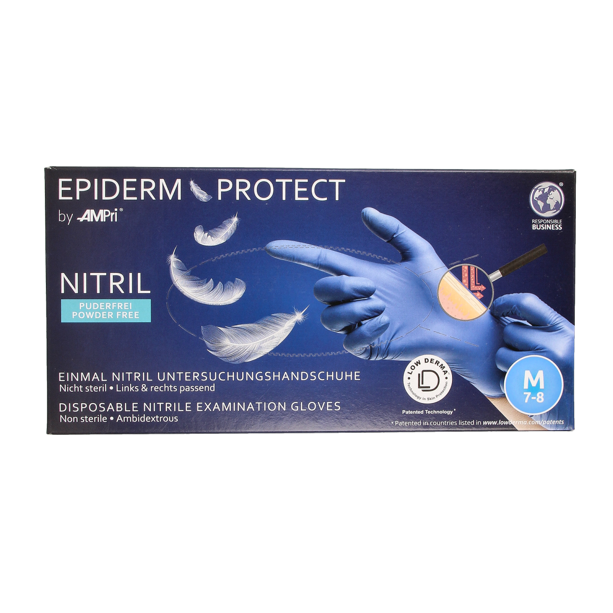 Epiderm Protect Nitriel onderzoekhandschoen poedervrij M blauw 100.00 Stuks