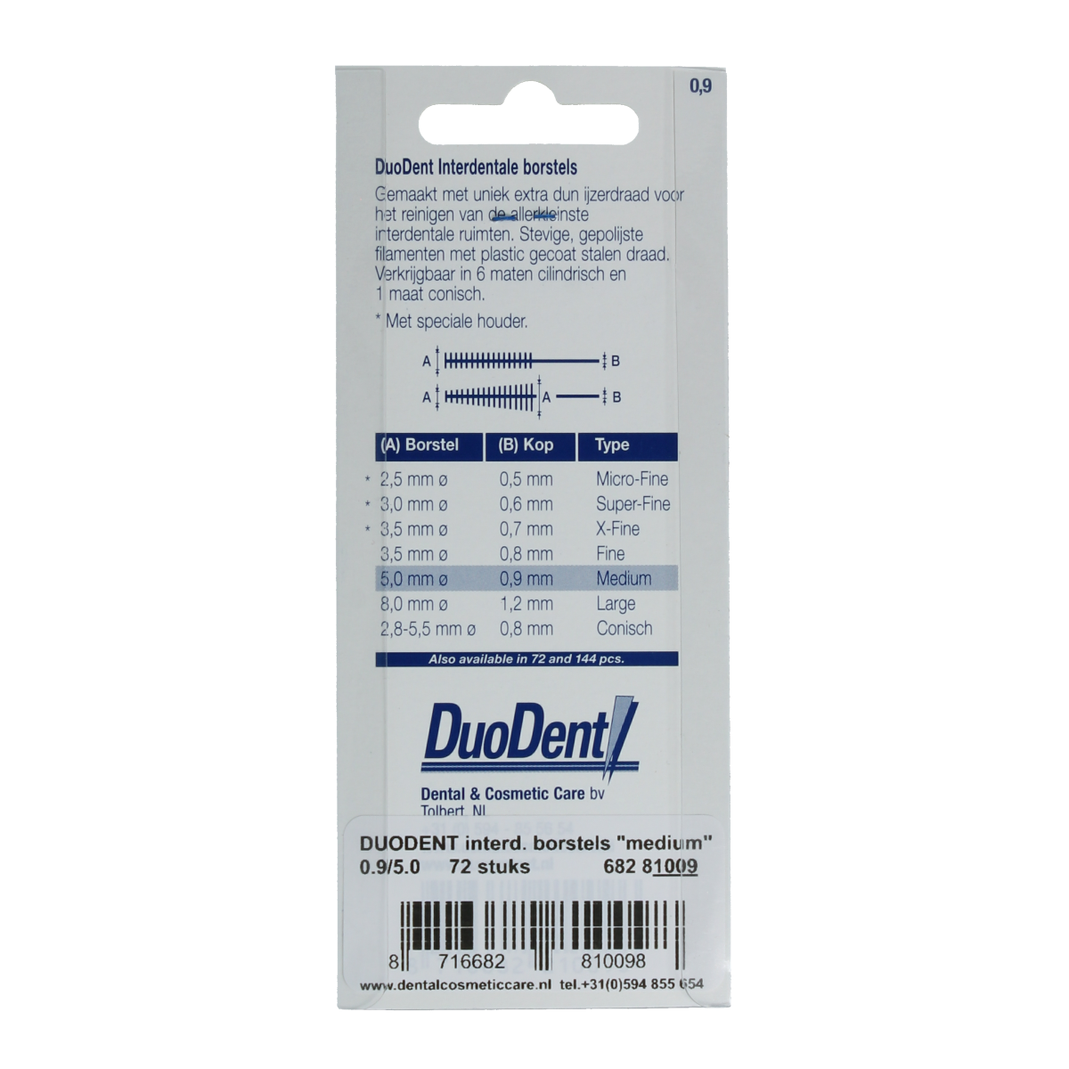 Duodent Interdentaal borstel medium 0.9 72.00 Stuks