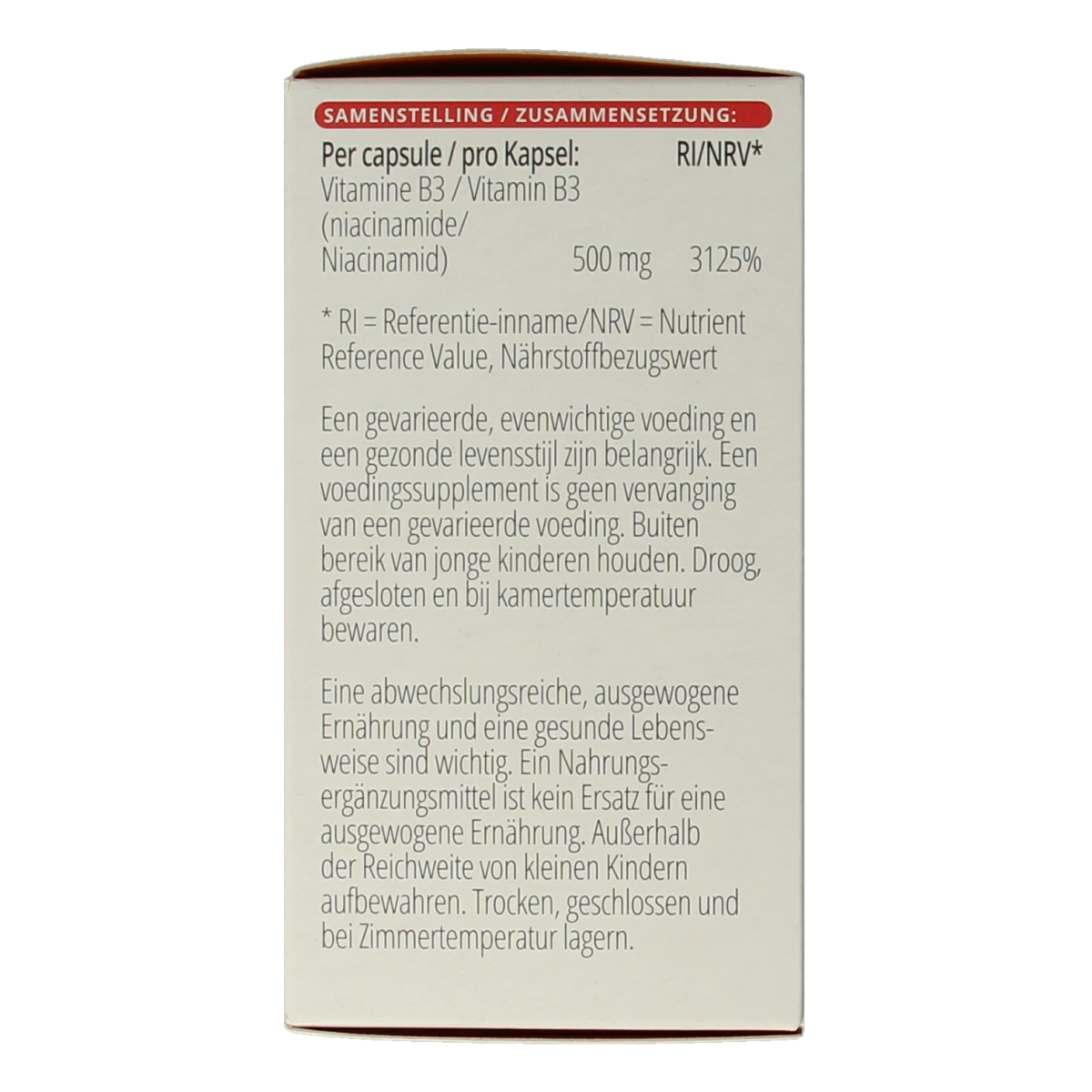 Vitals Vitamine B3 niacinamide 500mg 100.00 Capsules