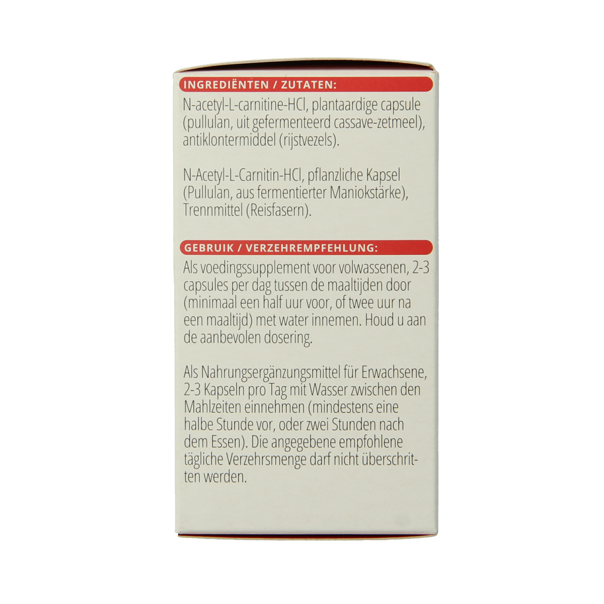 Vitals Acetyl-L-Carnitine 500mg 60.00 Vegetarische capsules