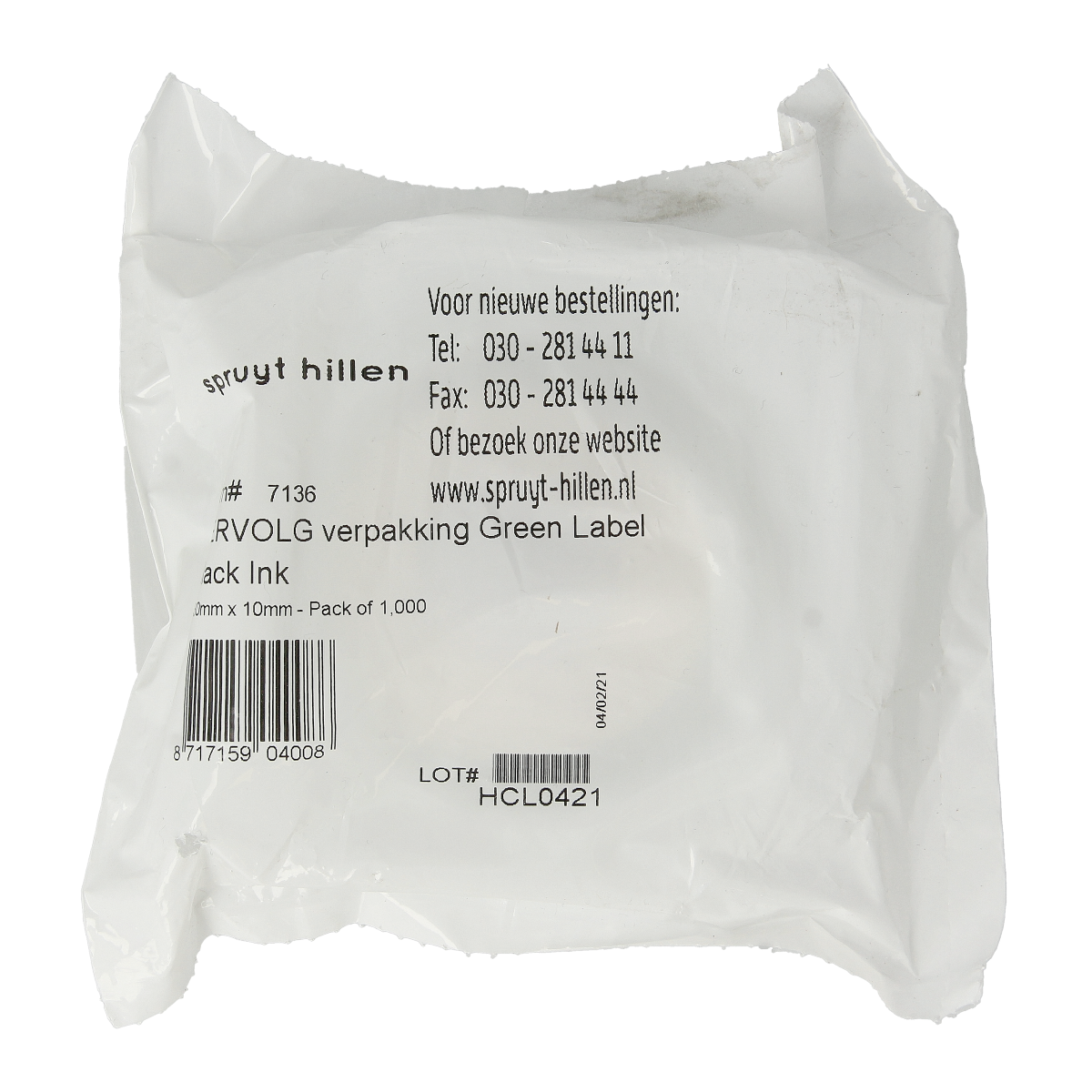 Spruyt Hillen Sticker vervolg verpakking 1000.00 Stuks