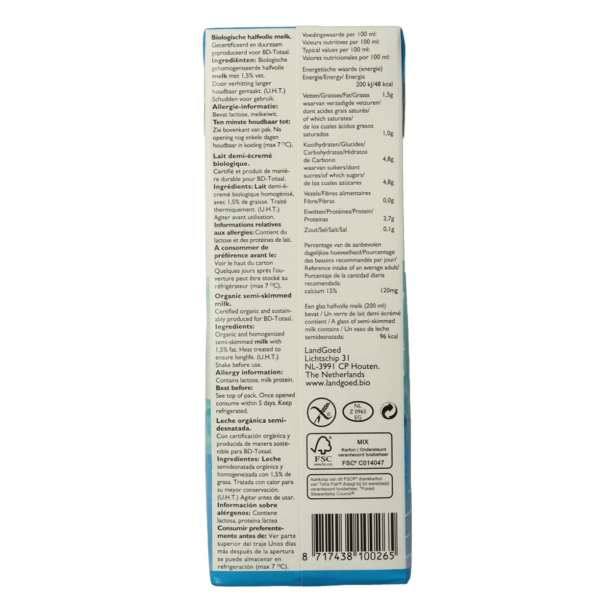 Landgoed Halfvolle melk bio 1.00 Liter