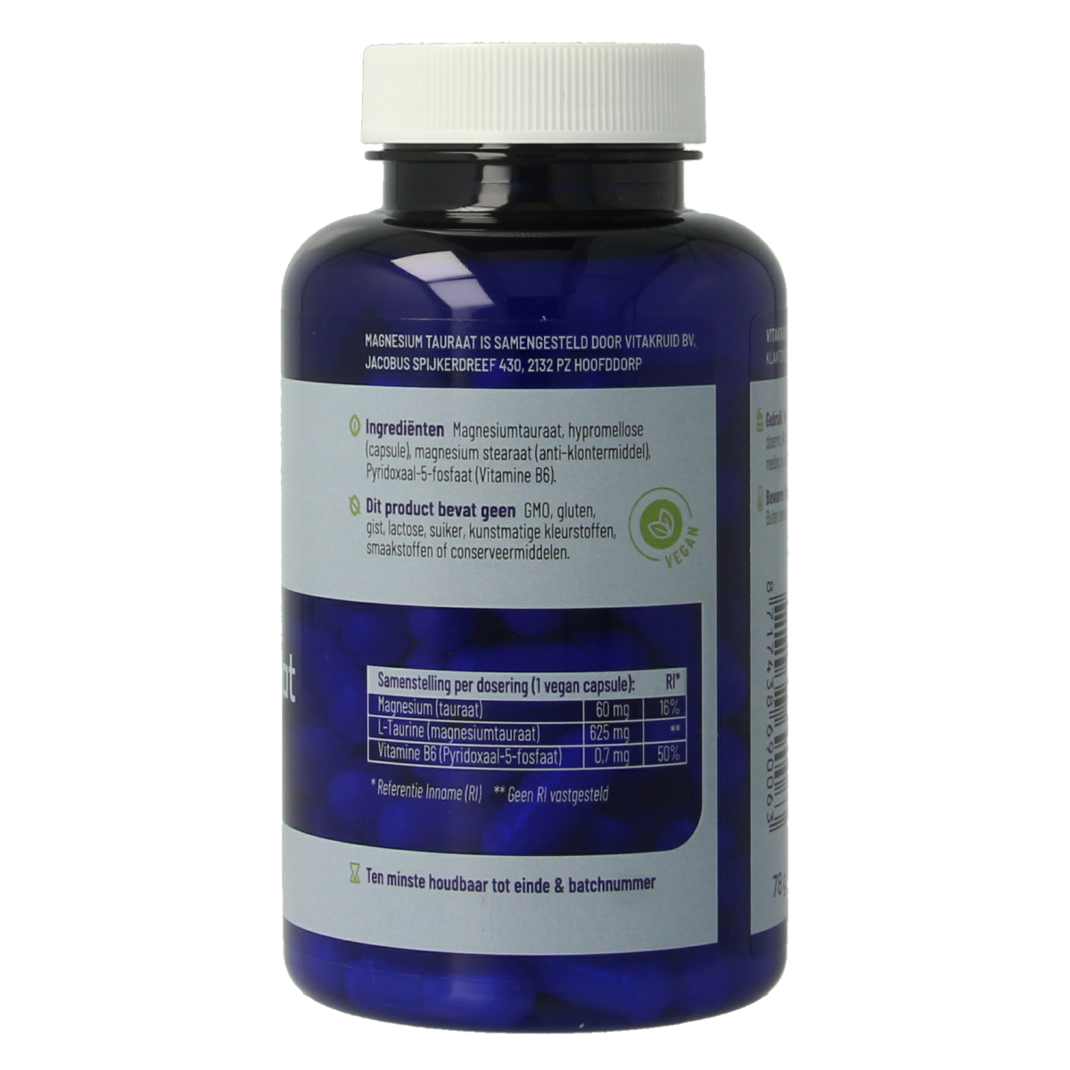 Vitakruid Magnesium Tauraat met Vitamine B6 (P-5-P) 90.00 Vegetarische capsules