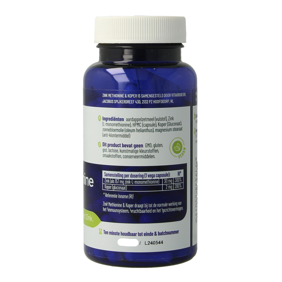 Vitakruid Zink Methionine & Koper Gluconaat 90.00 Vegetarische capsules