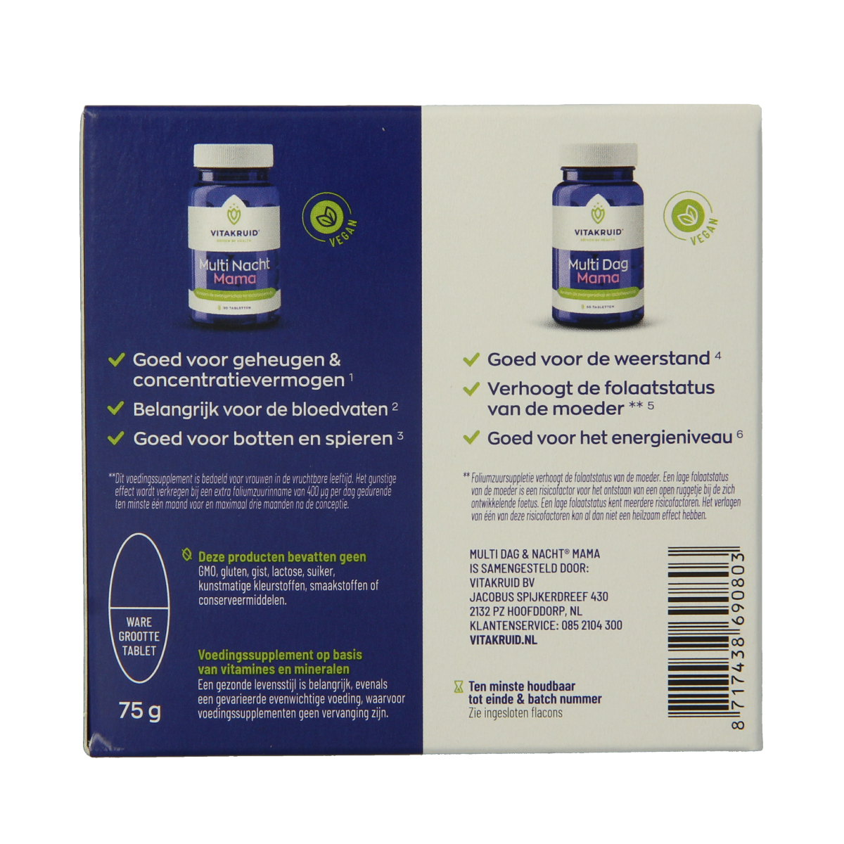 Vitakruid Multi Dag & Nacht Mama 100% Vegan 2 x 30 60.00 Tabletten