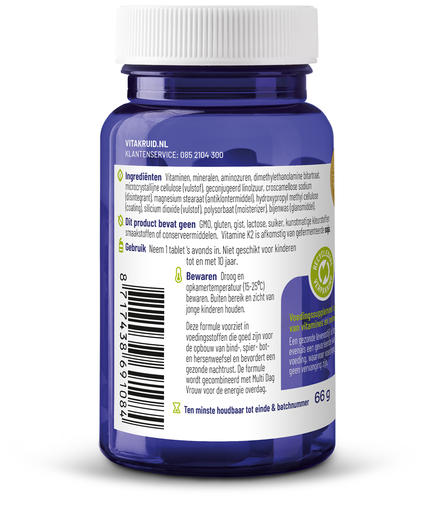 Vitakruid Multi Nacht Vrouw 100% Vegan 30.00 Tabletten