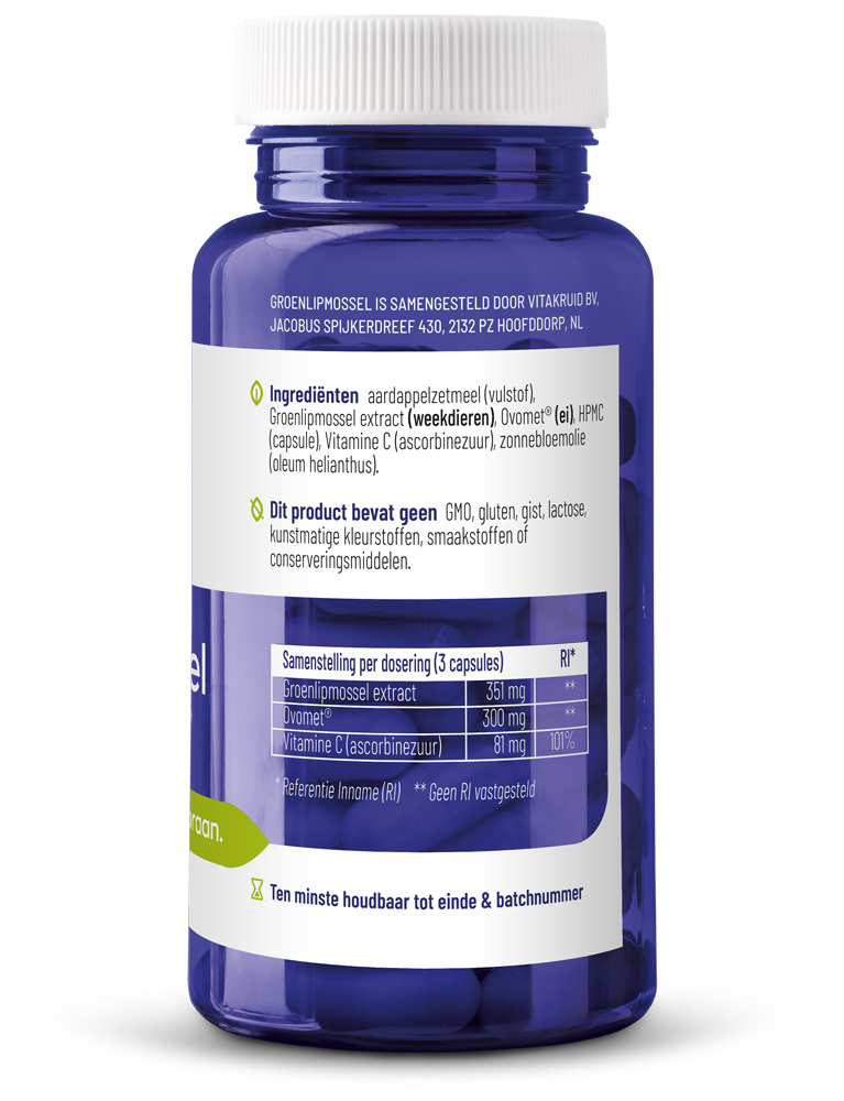 Vitakruid Groenlipmossel extract & Ovomet Eierschaalmembraam 90 Capsules