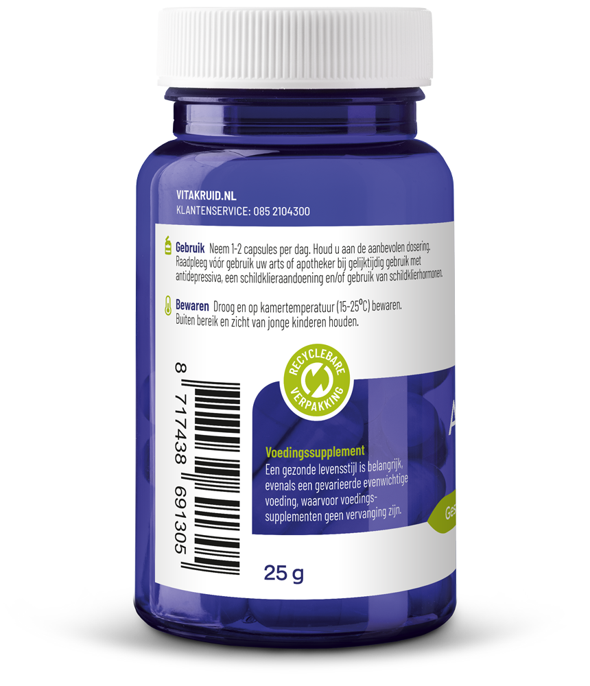 Vitakruid Ashwagandha 5% withanoliden KSM-66 & Bioperine 60.00 Vegetarische capsules
