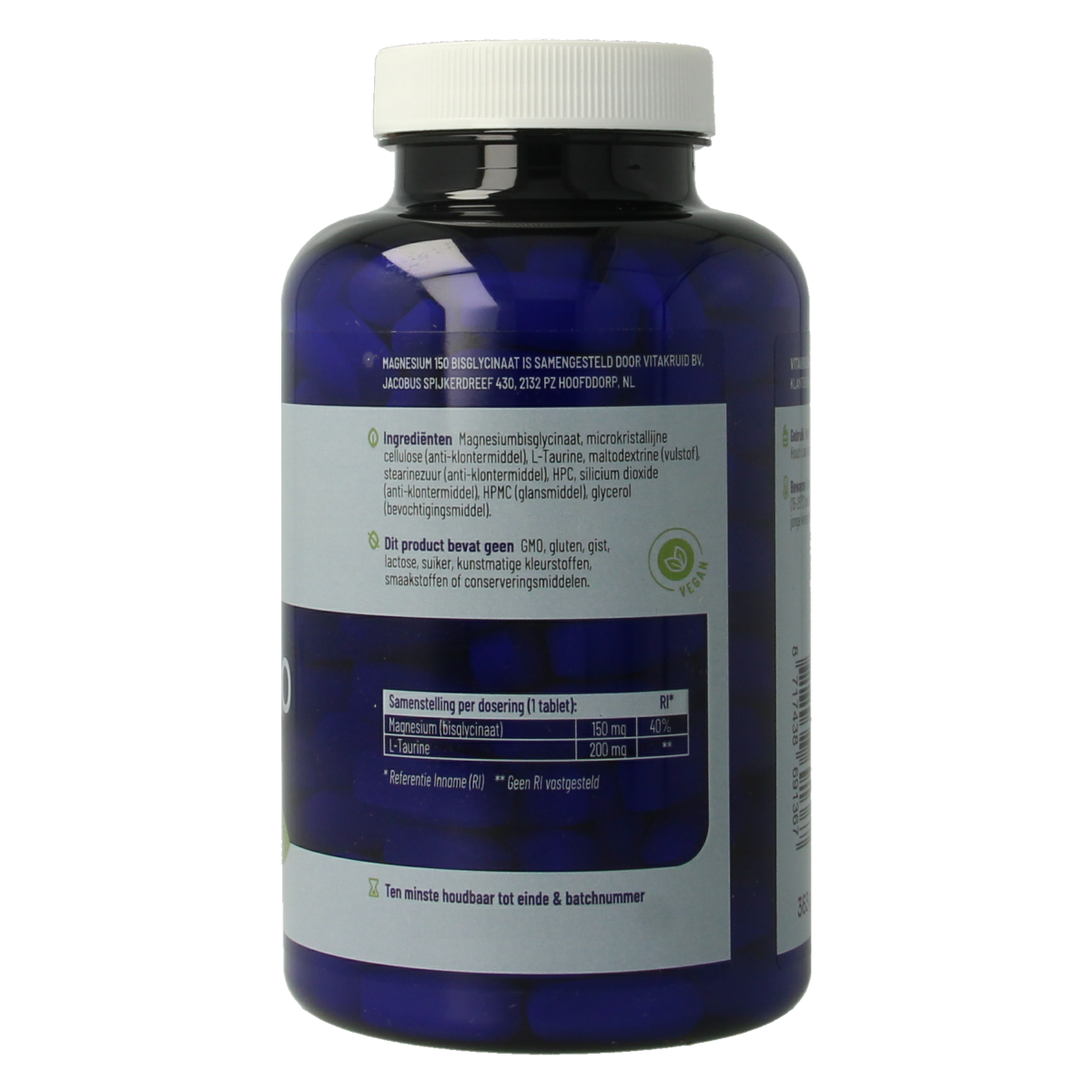Vitakruid Magnesium 150 Bisglycinaat met 200mg L-Taurine 180.00 Tabletten