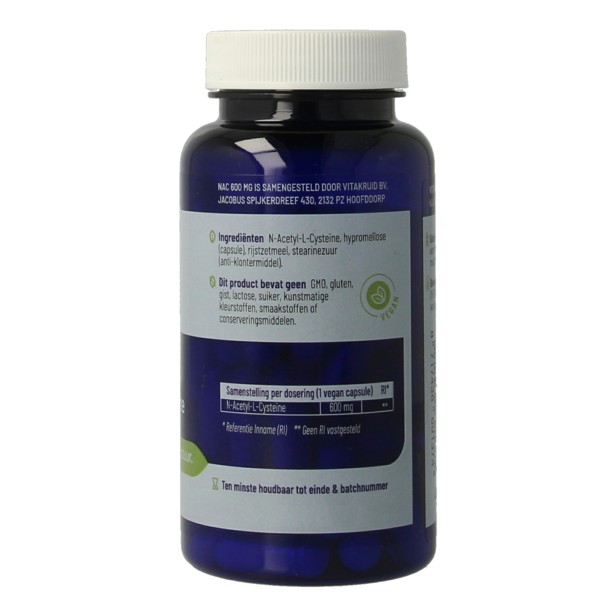 Vitakruid NAC 600mg N-Acetyl-L-Cysteine 60.00 Vegetarische capsules