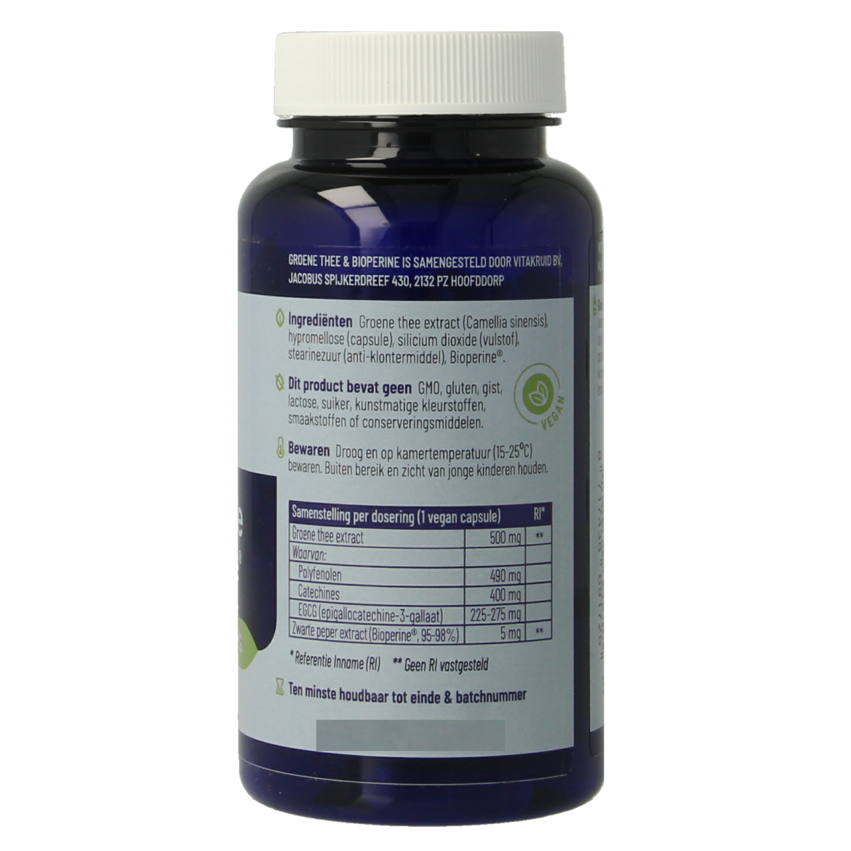 Vitakruid Groene Thee & Bioperine >50% EGCG >80% catechines 60.00 Vegetarische capsules