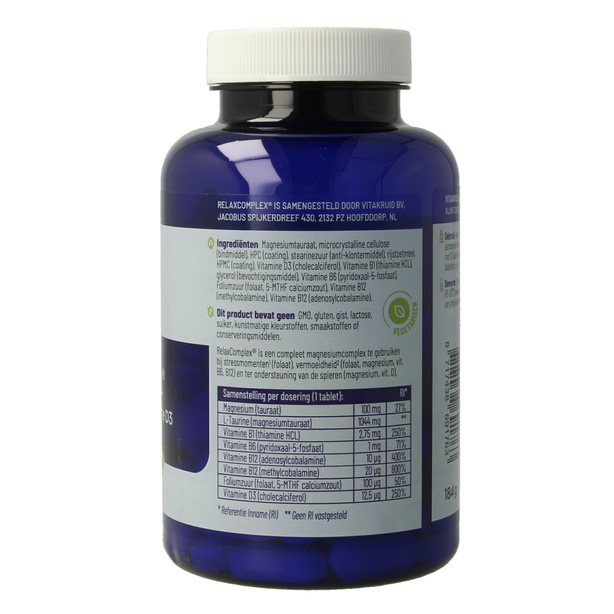 Vitakruid RelaxComplex oa Magnesium Tauraat & Vitamine D3 90.00 Tabletten