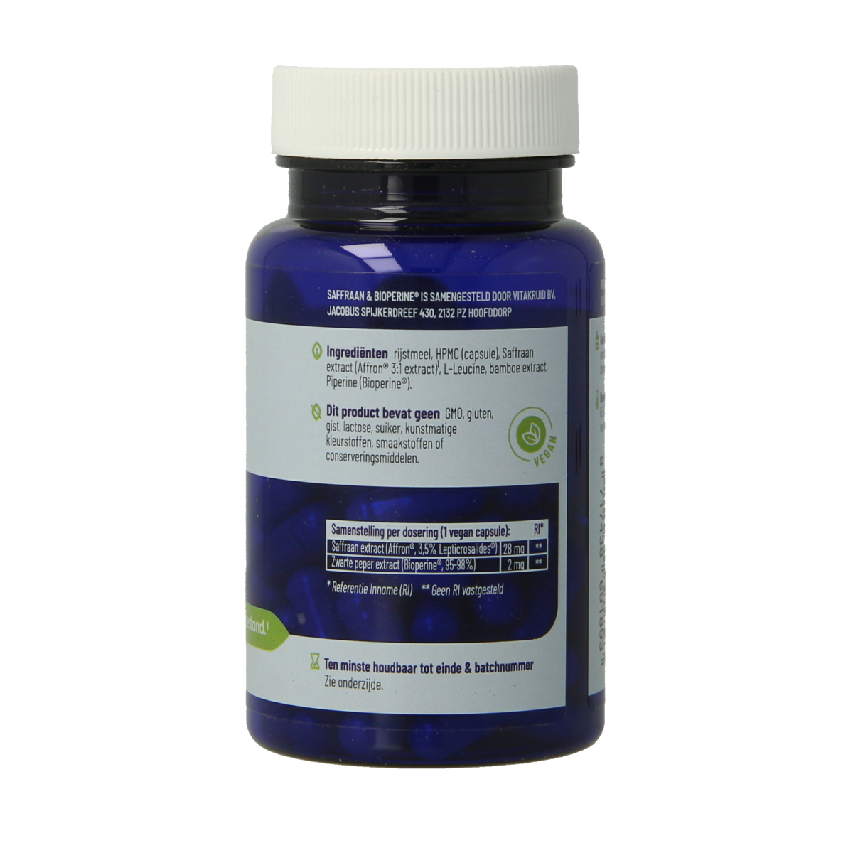 Vitakruid Saffraan 28 mg (Affron) & Bioperine 60.00 Vegetarische capsules
