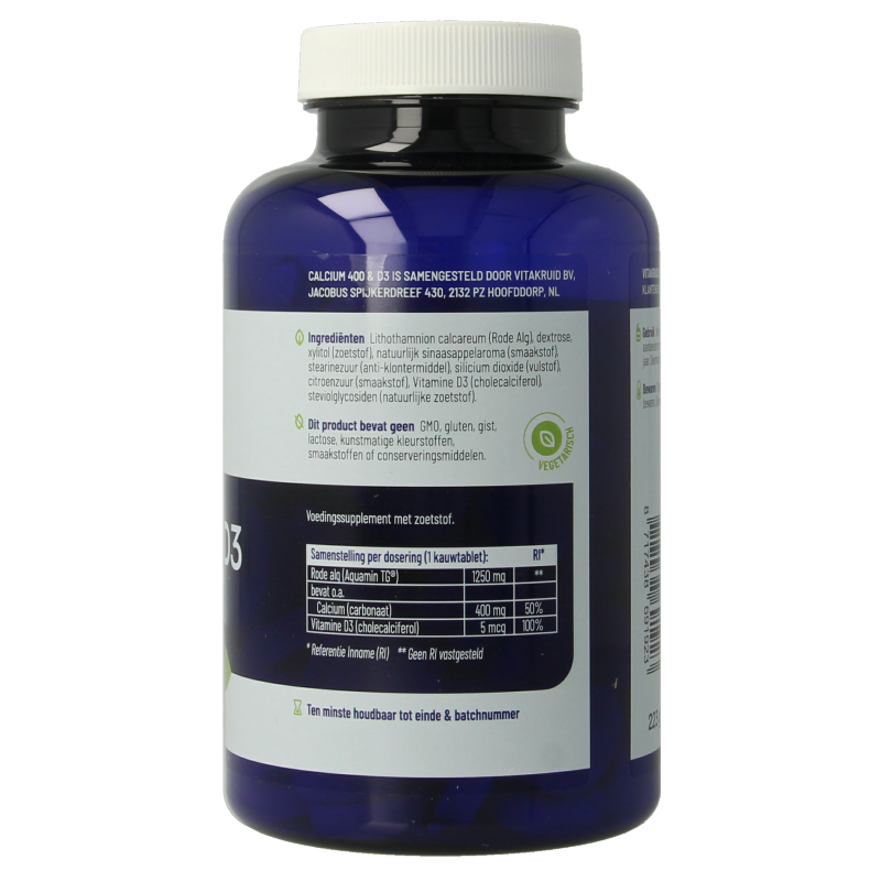 Vitakruid Calcium 400 & D3 uit duurzame Rode Alg Aquamin TG 90 Kauwtabletten