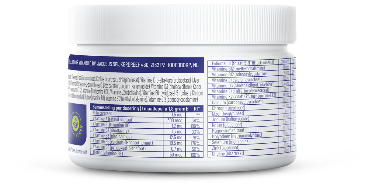 Vitakruid Multi Basis Vegan poeder met natuurlijke vormen 163.00 Gram