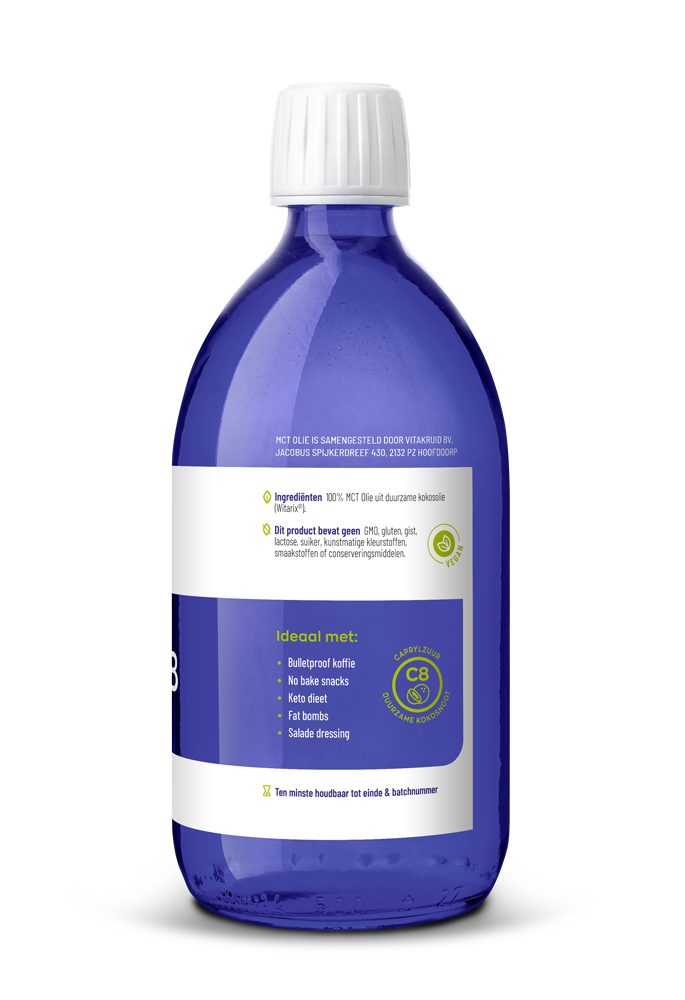 Vitakruid MCT Olie C8 100% zuivere & duurzame kokosolie 500.00 Milliliter