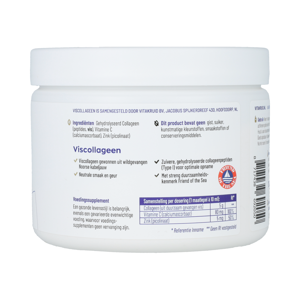 Vitakruid Viscollageen 99% puur collageen vitamine C & zink 130.00 Gram