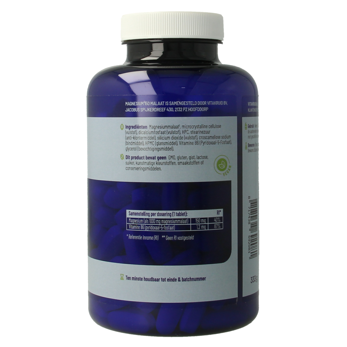 Vitakruid Magnesium 150 Malaat met Vitamine B6 (P-5-P) 180.00 Tabletten