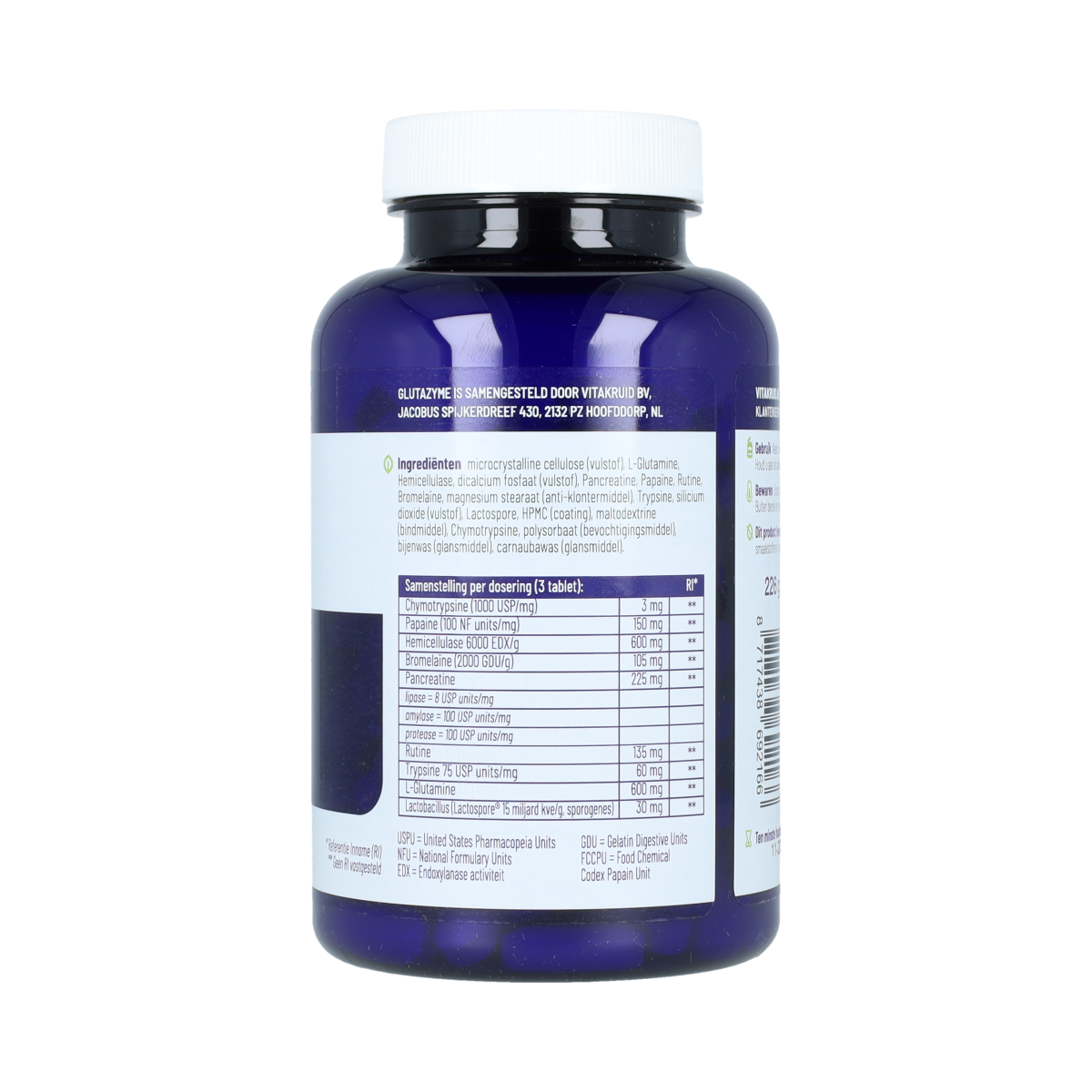 Vitakruid Glutazyme oa Spijsverteringsenzymen en L-Glutamine 180.00 Tabletten