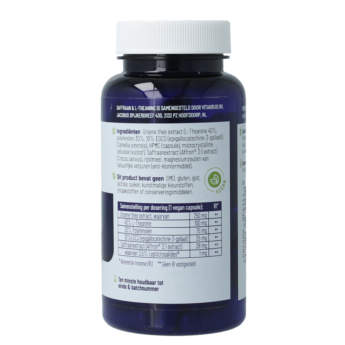 Vitakruid Saffraan 28mg (Affron) & L-Theanine 90.00 Vegetarische capsules