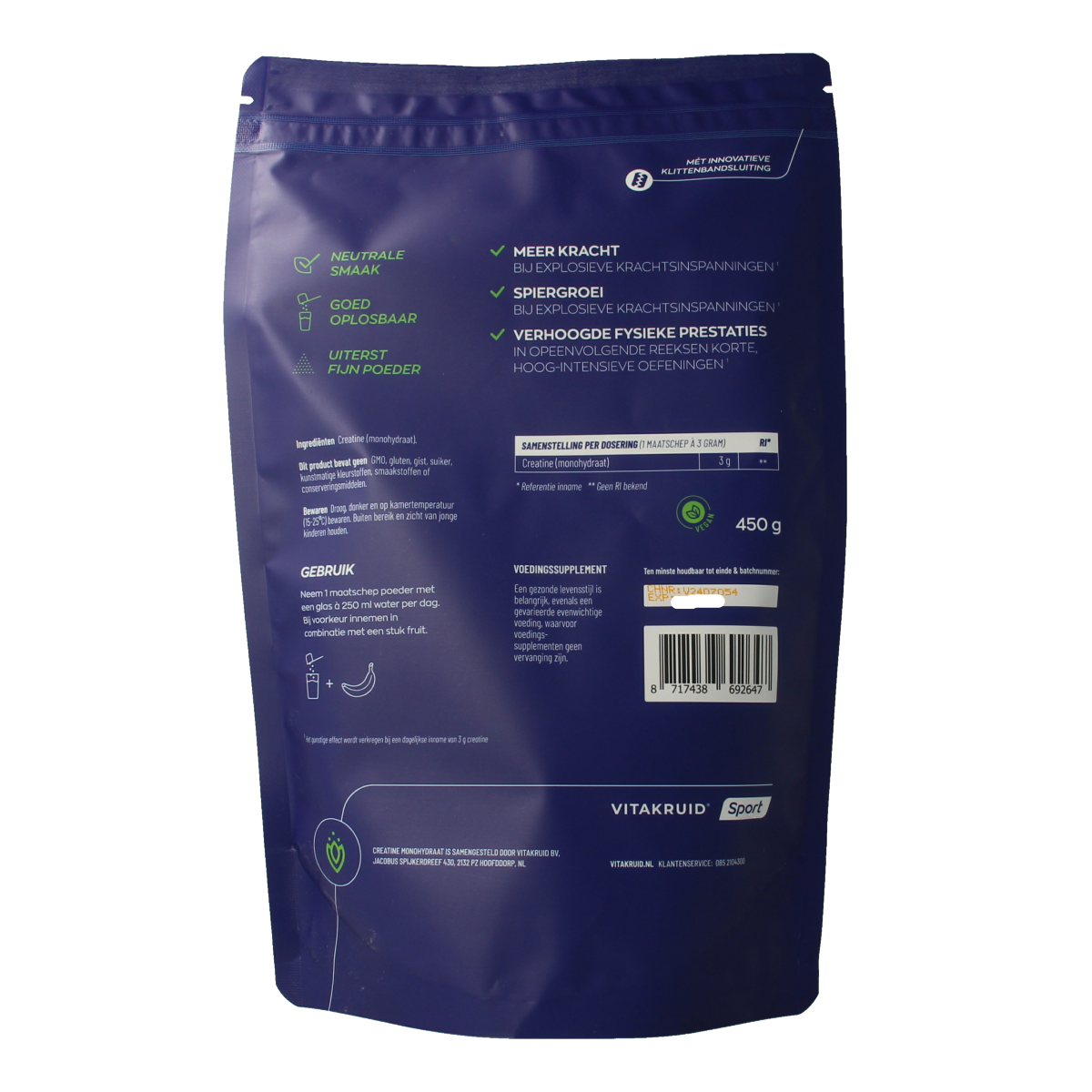 Vitakruid Creatine Monohydraat gemicroniseerd tot 200 mesh 450.00 Gram