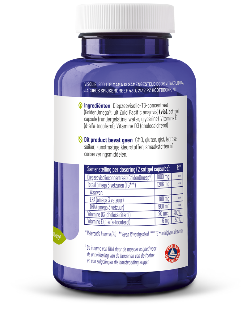 Vitakruid Visolie 1800 TG mama 90.00 Softgels