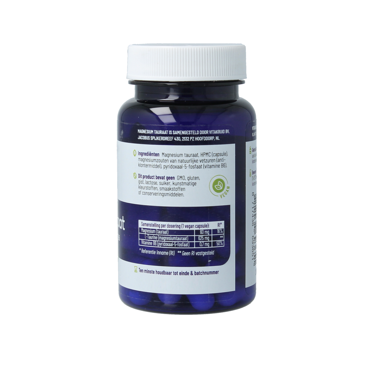 Vitakruid Magnesium Tauraat met vitamine B6 (P-5-P) 30.00 Vegetarische capsules