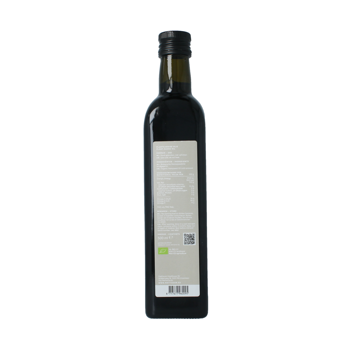 Mattisson Hennepzaadolie raw koudgeperst bio 500.00 Milliliter